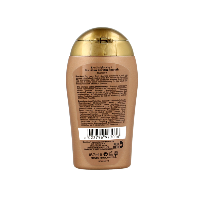 OGX Travelsize brazilian keratin smooth shampoo 88.7 Milliliter