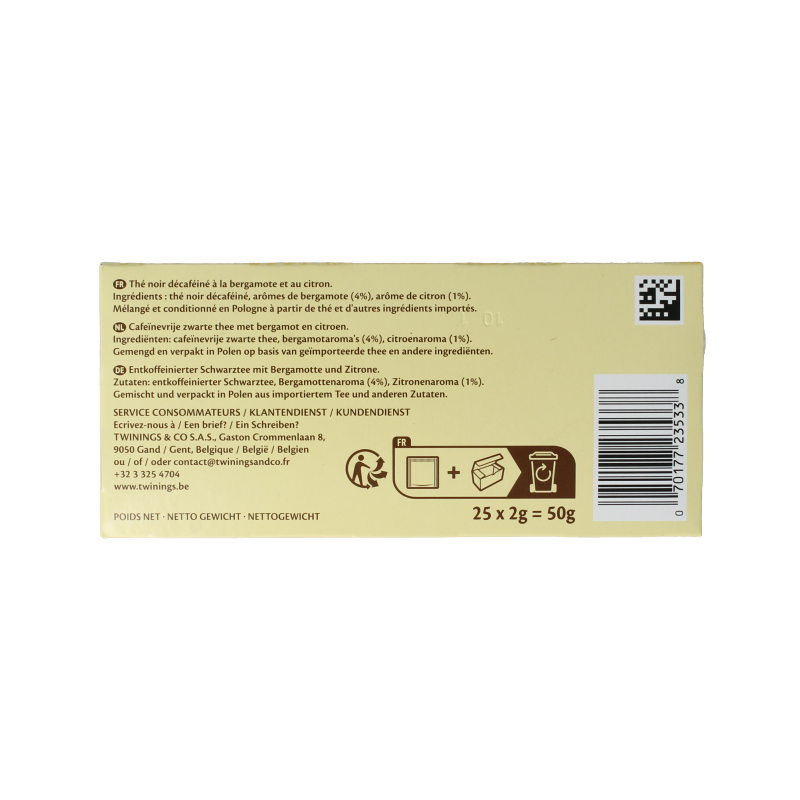 Twinings Earl grey decaf envelop zwart 25 Zakjes