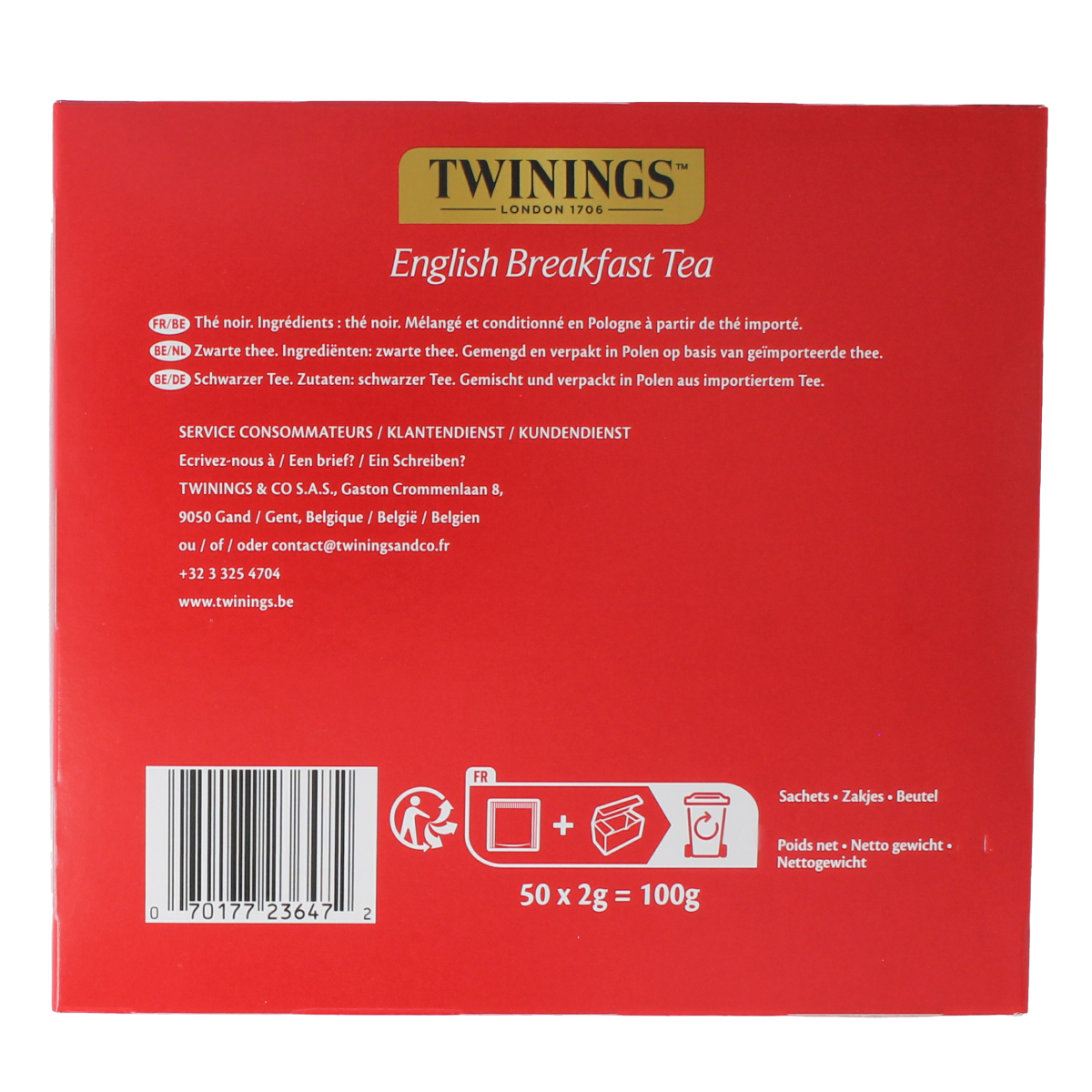 Twinings English breakfast envelop 50.00 Stuks