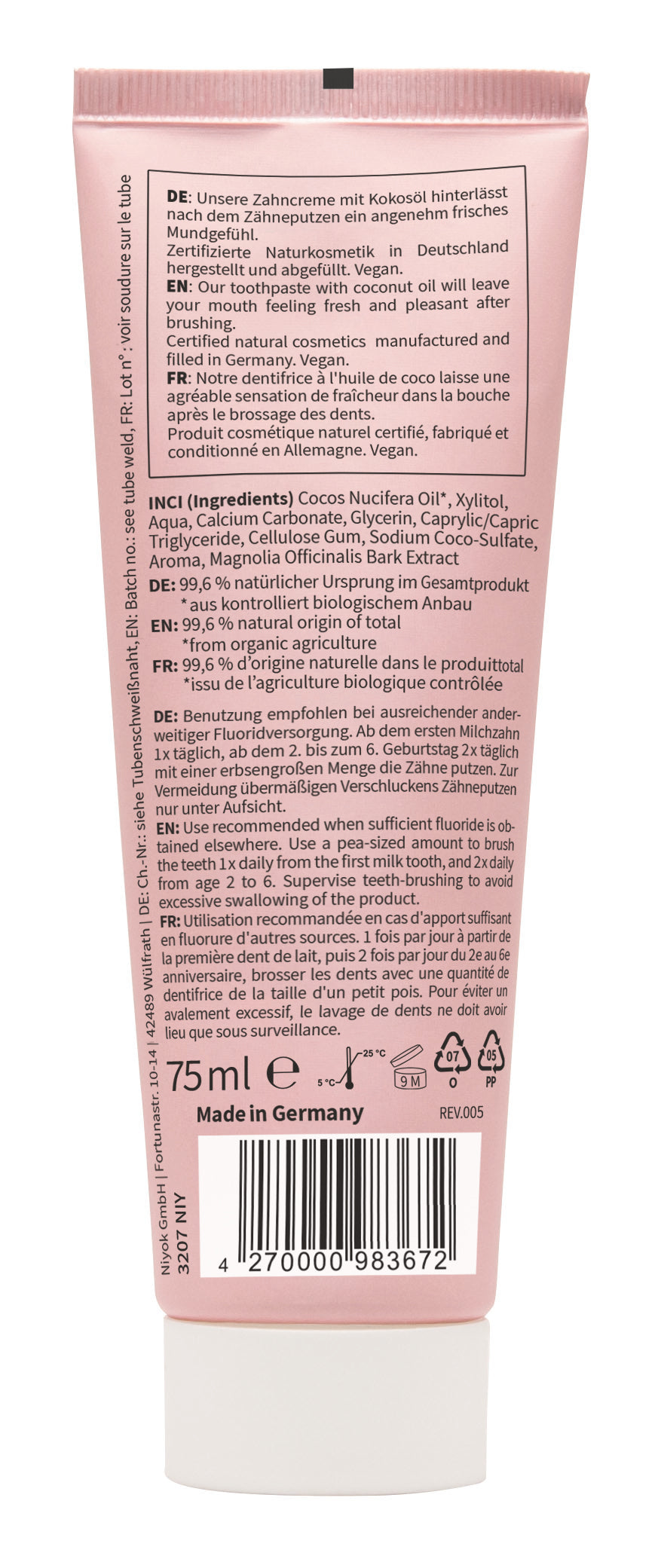 Niyok tandpasta kids strawberry&raspberry 75.00 Milliliter