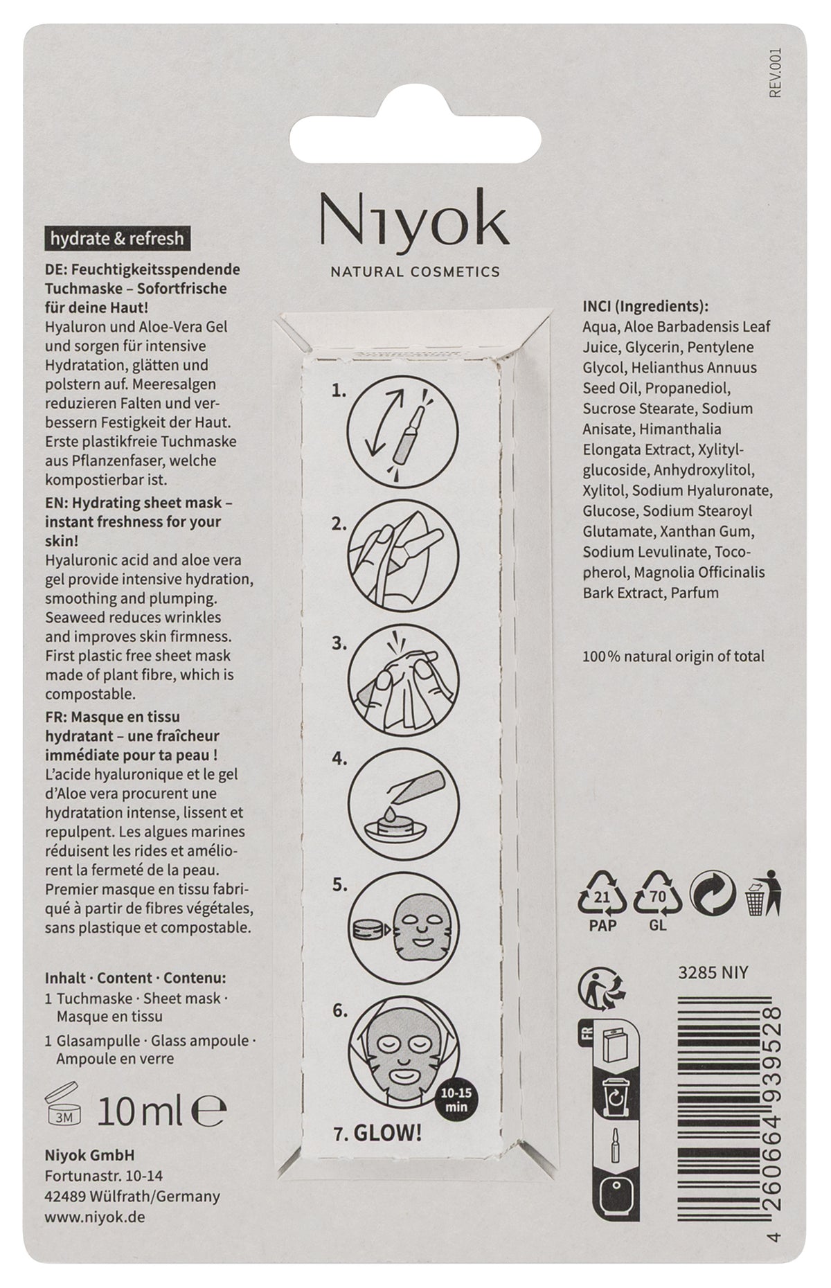 Niyok sheet mask Hydrate & refresh 10.00 Milliliter