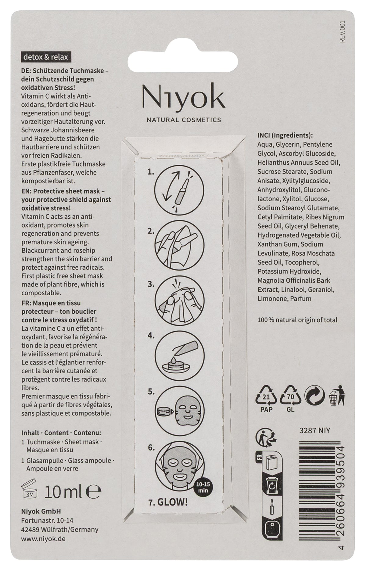 Niyok sheet mask Detox & Relax 10.00 Milliliter