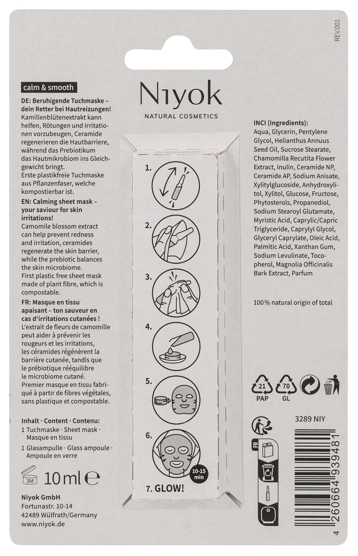 Niyok sheet mask Calm & Smooth 10.00 Milliliter