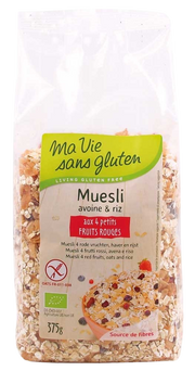 Ma Vie Sans Muesli haver/rijst 4 rode vruchten glutenvrij bio 375.00 Gram