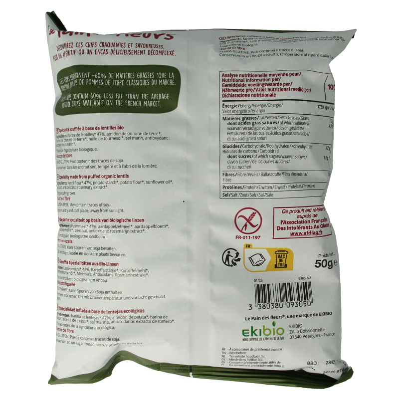 Pain Des Fleurs Chips met linzen bio 50 Gram