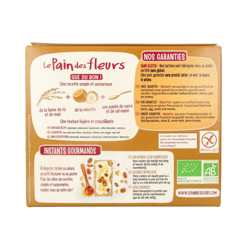 Pain Des Fleurs Krokante crackers hazelnoot glutenvrij bio 150 Gram