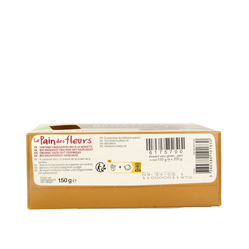 Pain Des Fleurs Krokante crackers hazelnoot glutenvrij bio 150 Gram