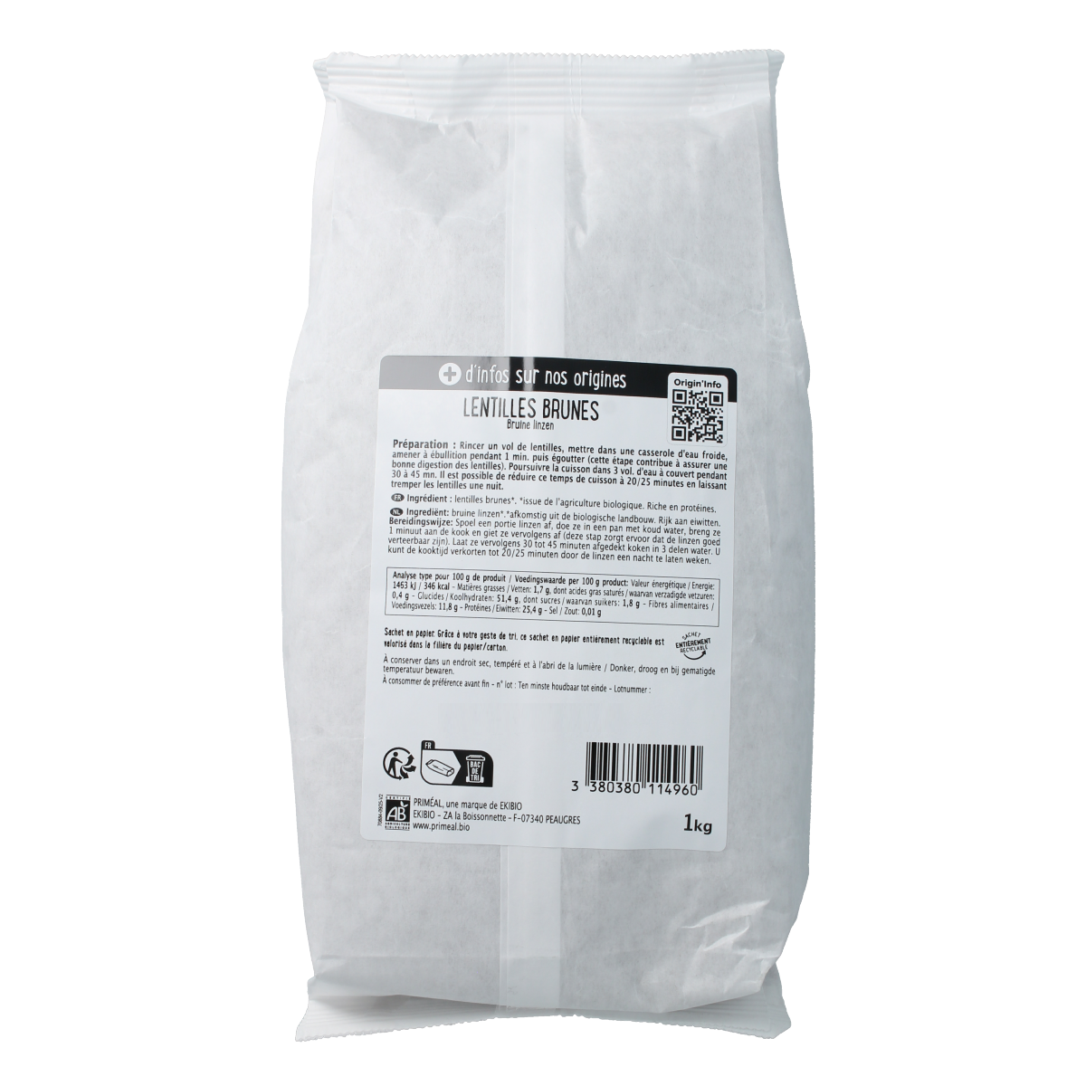 Primeal Bruine linzen bio 500.00 Gram