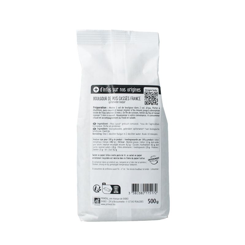 Primeal Bulgur van spliterwten bio 500 Gram