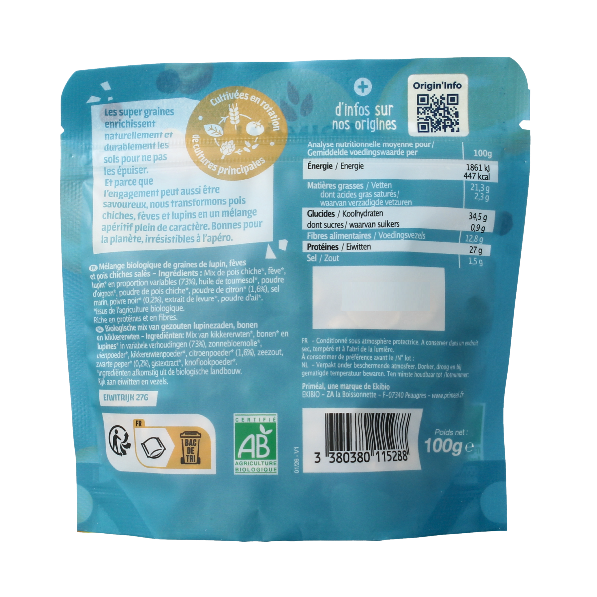 Primeal Kikkererwten, bonen, lupines mix citroen/peper bio 100.00 Gram