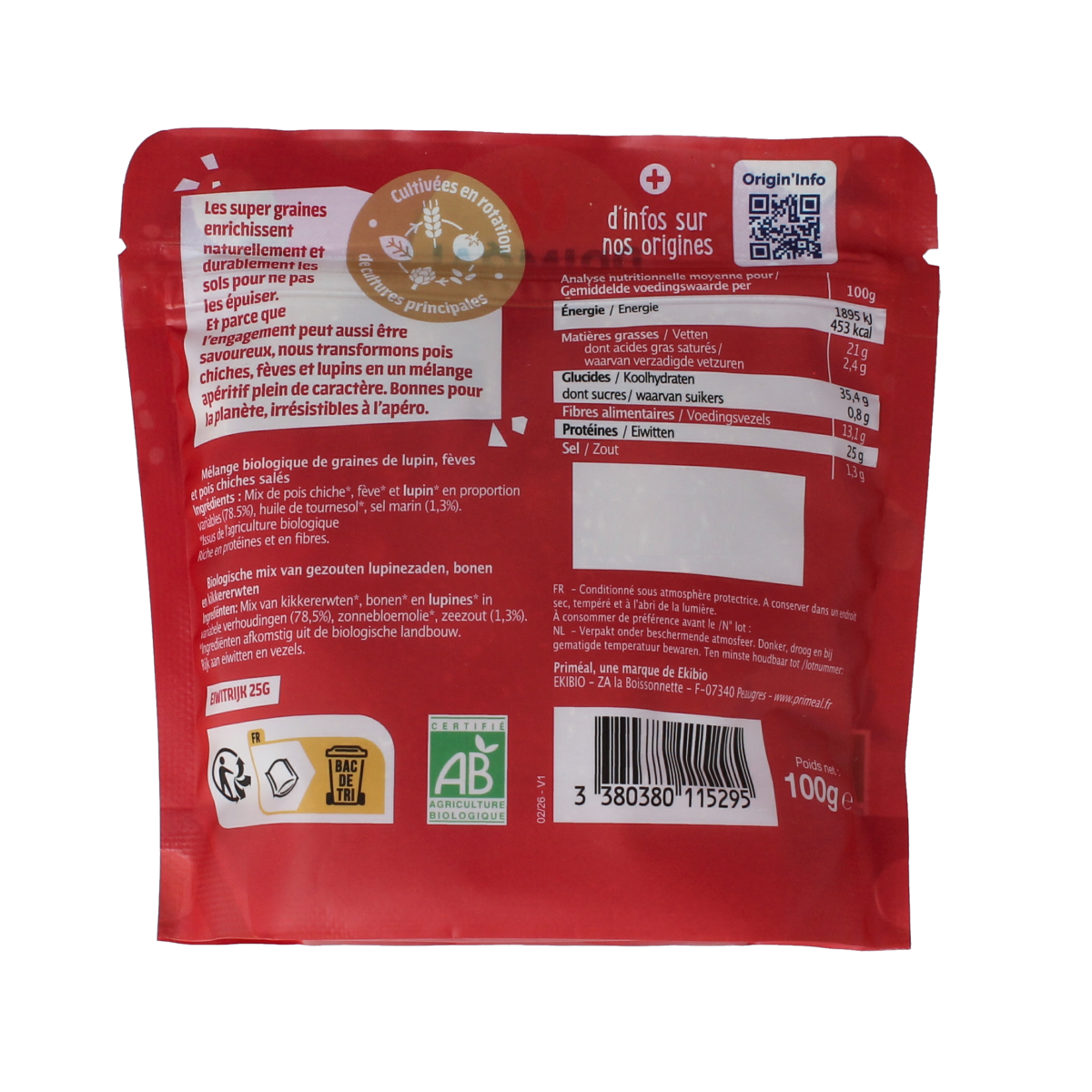 Primeal Kikkererwten, bonen, lupines mix gezouten bio 100.00 Gram