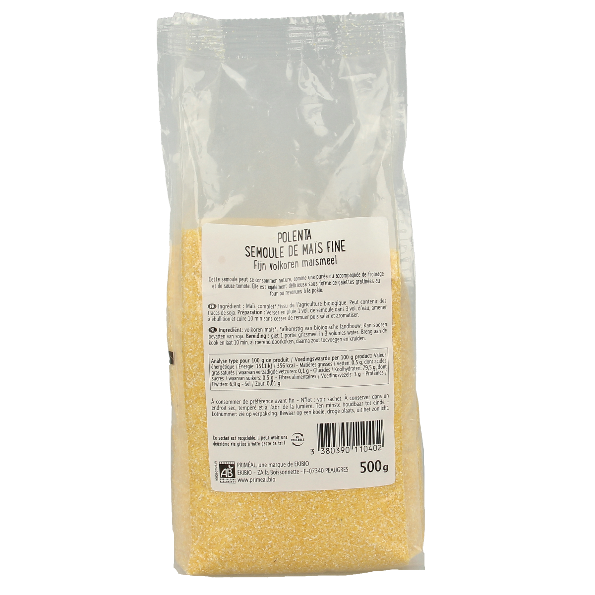 Primeal Polenta fijn volkoren maismeel bio 500.00 Gram