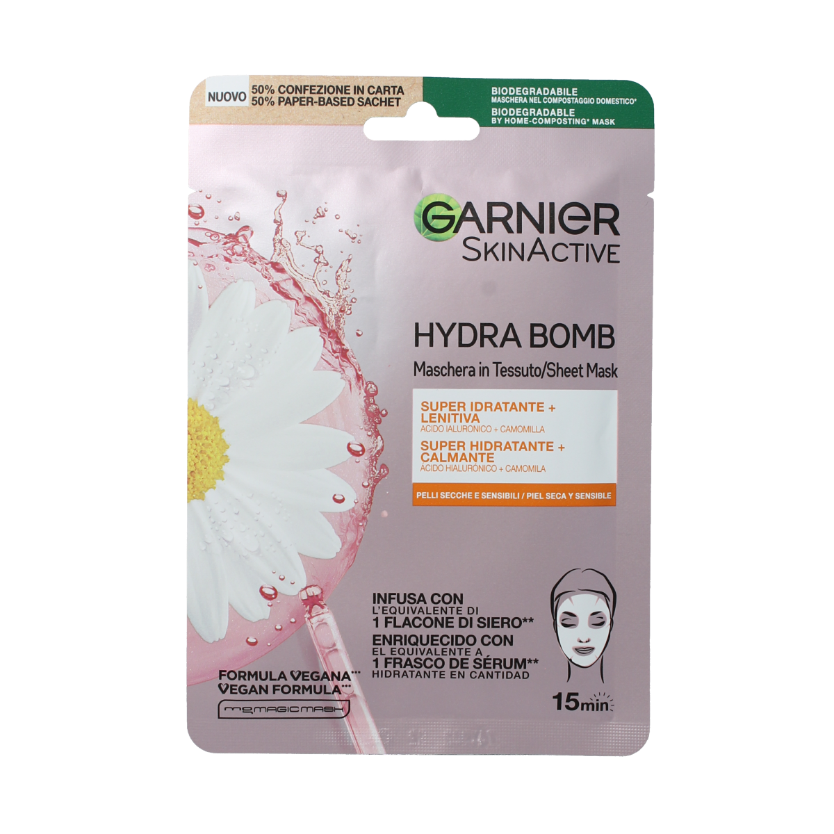 Garnier Skin act tissue masker kamille& hyaluronzuur 1.00 Stuks