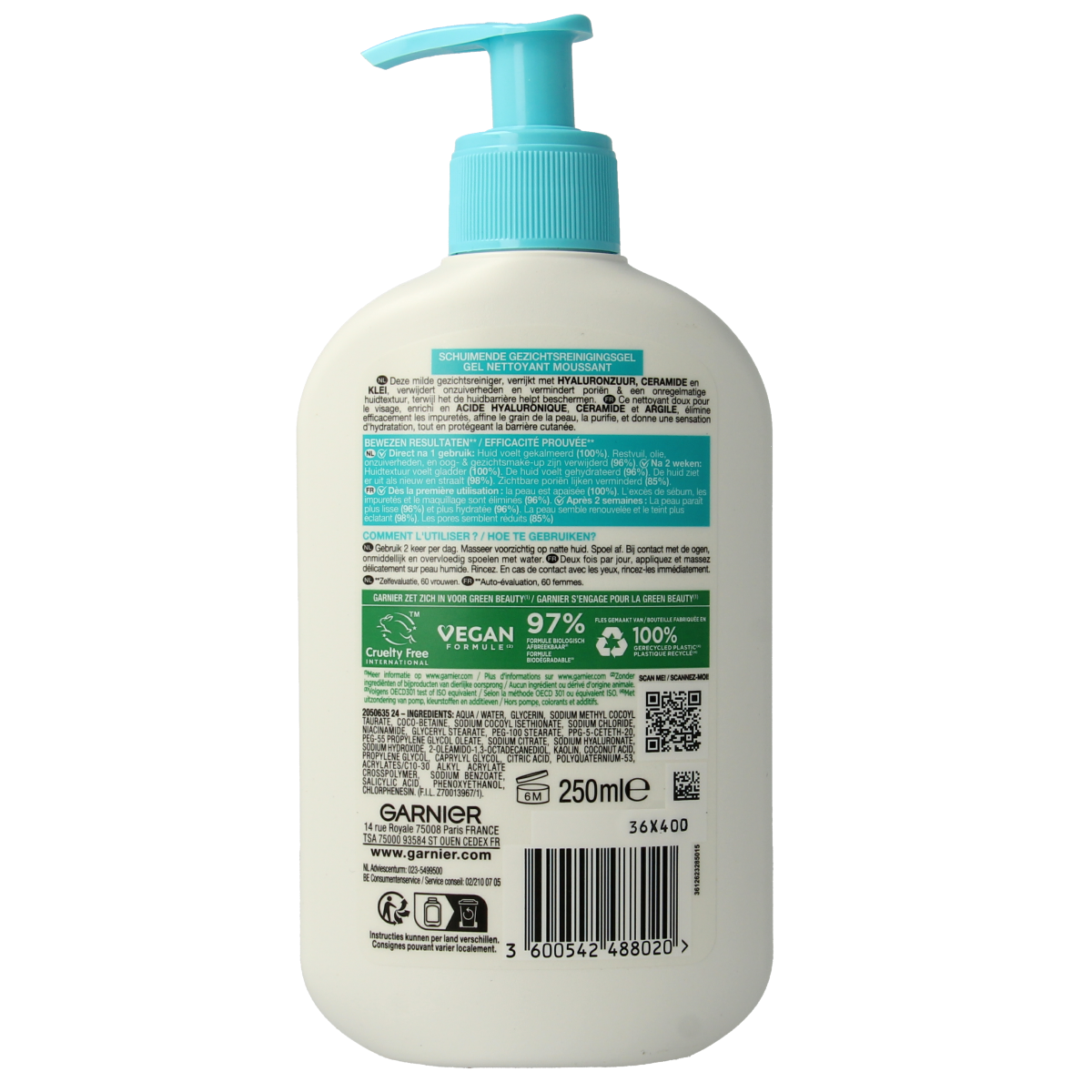 Garnier Pureactive hydraterende gezichtsreiniging 250.00 Milliliter