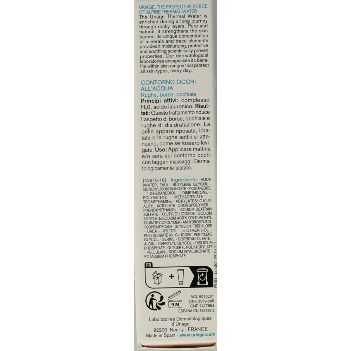 Uriage Mineraal water verzorgende oogcontour 15.00 Milliliter