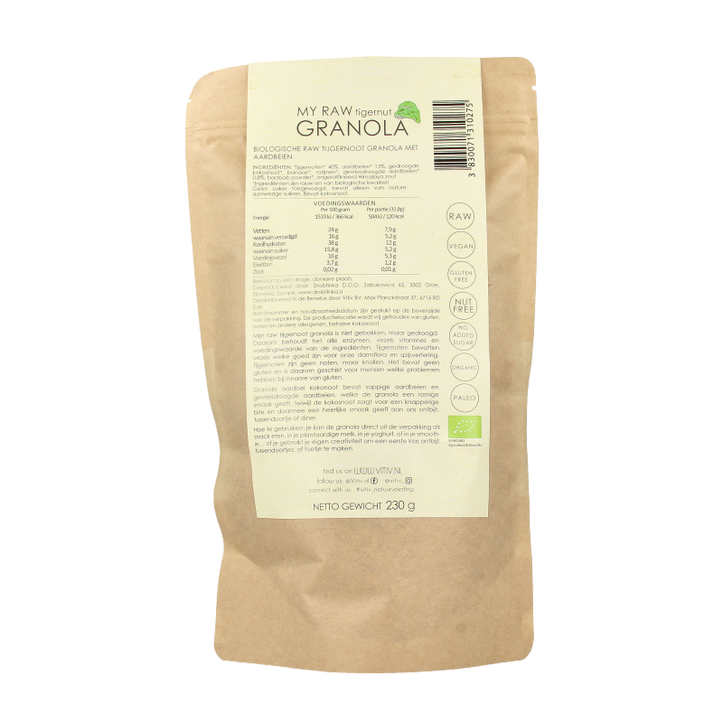 Vitiv Tijgernoot granola aardbei/kokosnoot bio 230 Gram