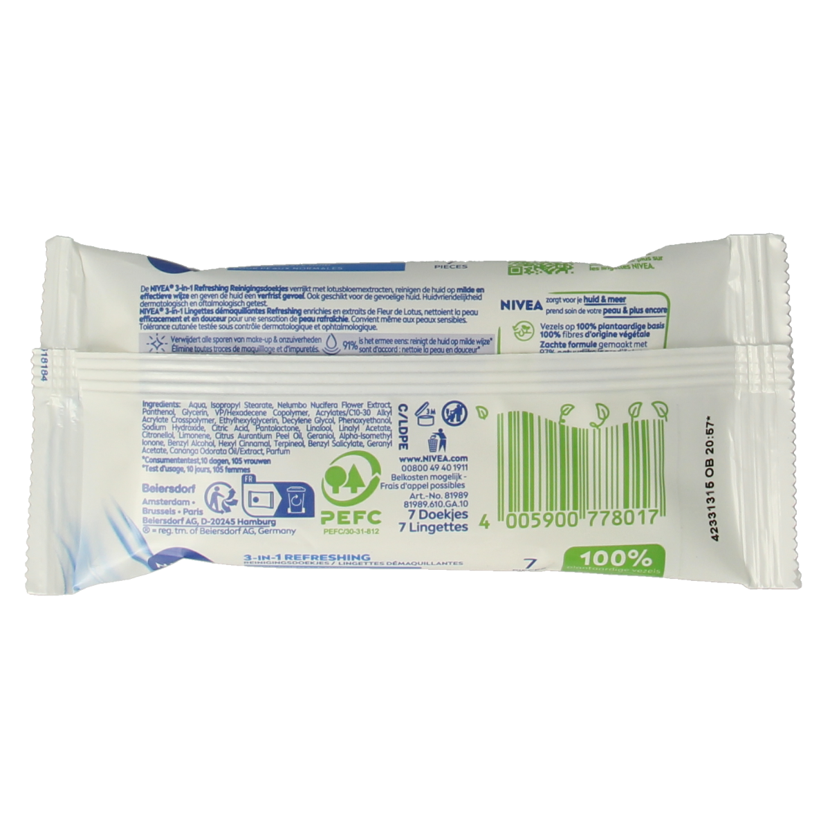 Nivea 3-in-1 Verfrissende doekjes mini 7.00 Stuks