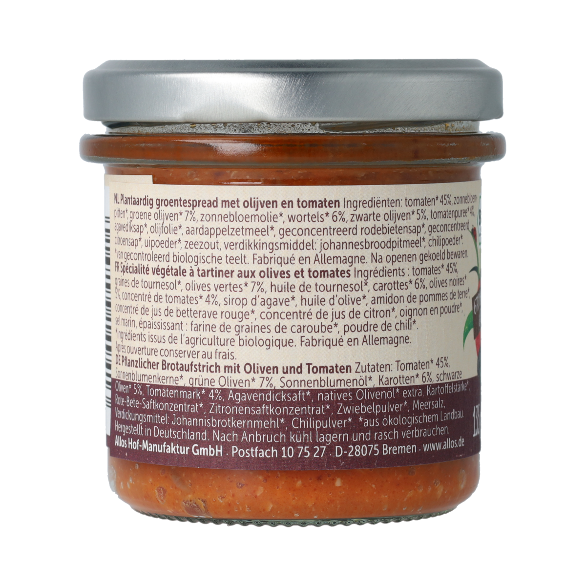 Allos Farm vegetables tomaat & olijf bio 135.00 Gram