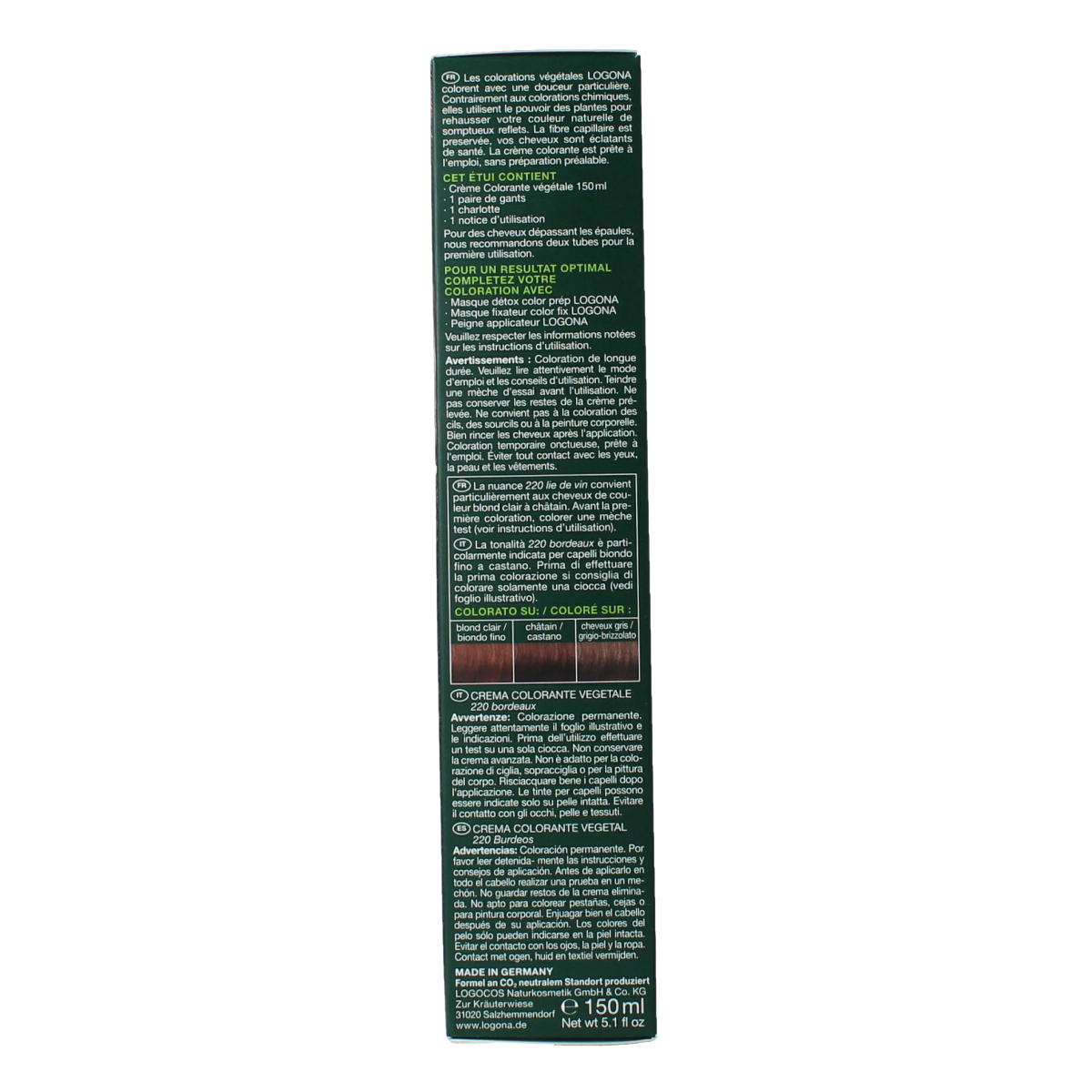 Logona Color creme 220 bordeaux 150.00 Milliliter