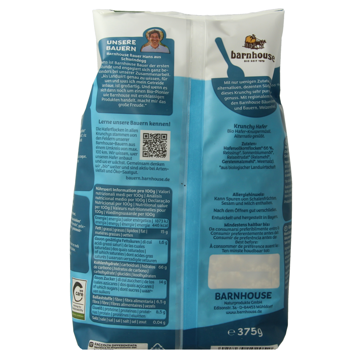 Barnhouse Krunchy pur haver suikervrij bio 375.00 Gram