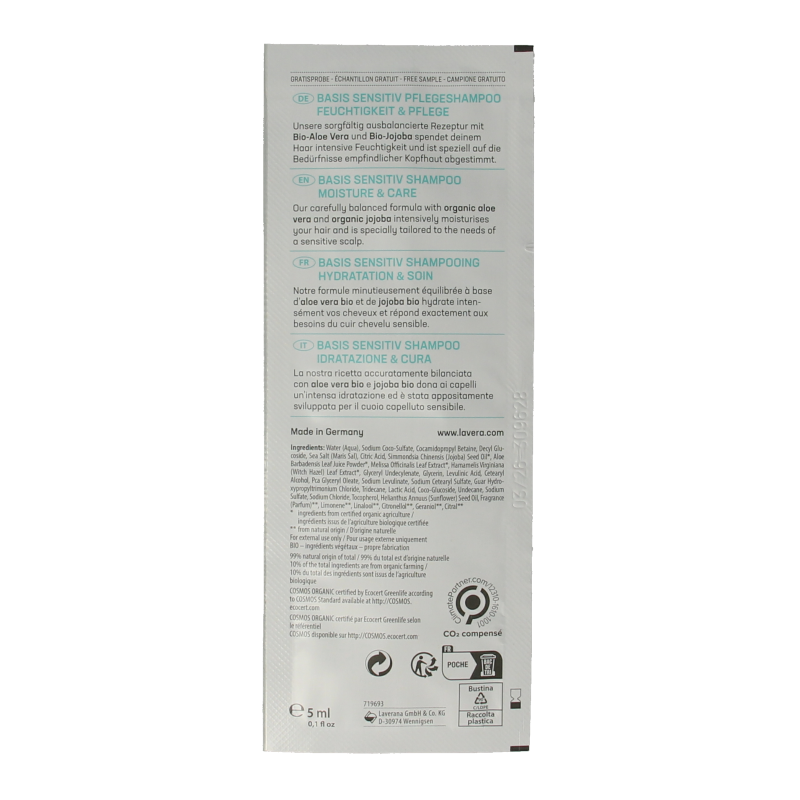 Lavera Basis Sensitive shampoo moisture & care sample 50 Stuks