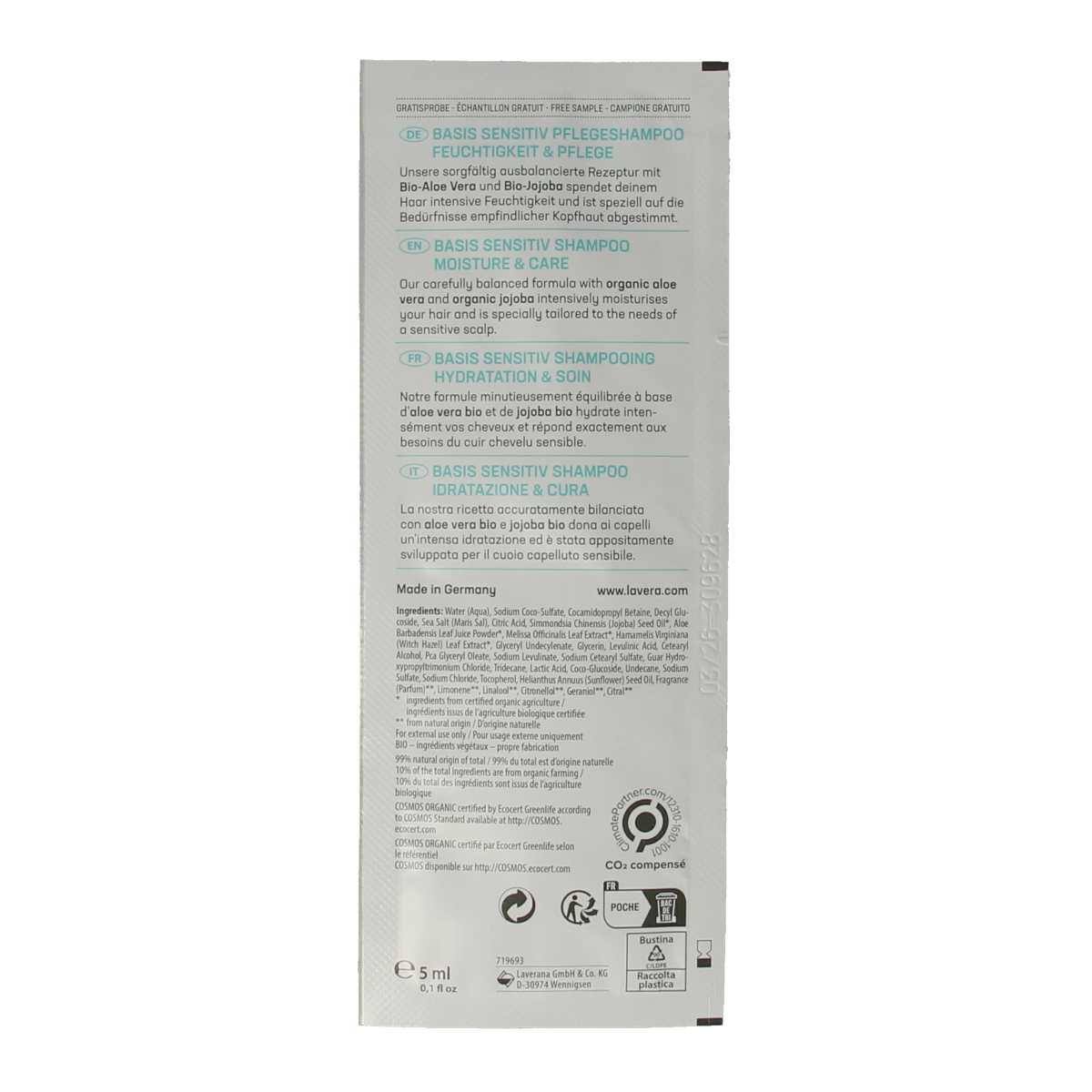 Lavera Basis Sensitive shampoo moisture & care sample 50.00 Stuks