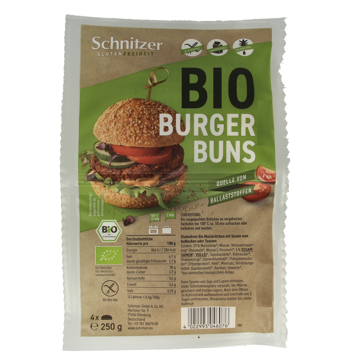 Schnitzer Hamburger broodjes glutenvrij bio 250.00 Gram