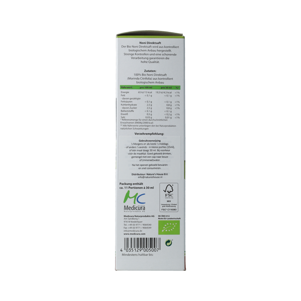 Medicura Noni 100% sap bio 330.00 Milliliter