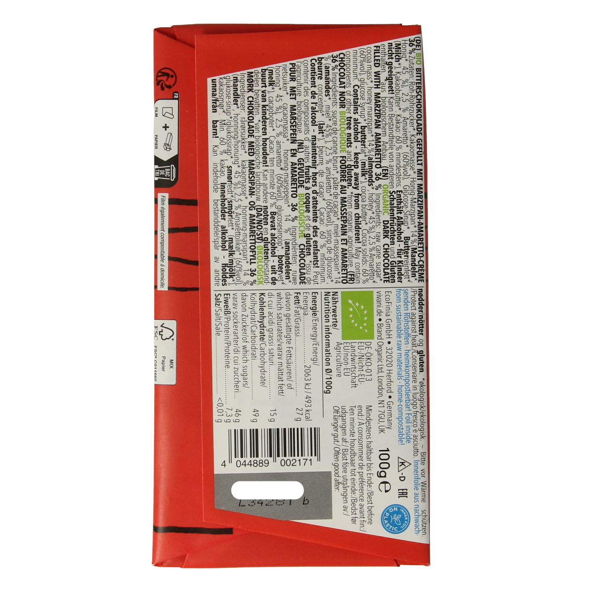 Vivani Chocolade puur met marsepein & amaretto bio 100.00 Gram