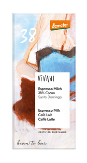 Vivani Chocolade melk espresso 38% bio demeter 90.00 Gram
