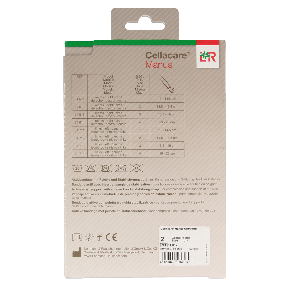 Cellacare Manus comfort polsbandage rechts maat 2 1.00 Stuks