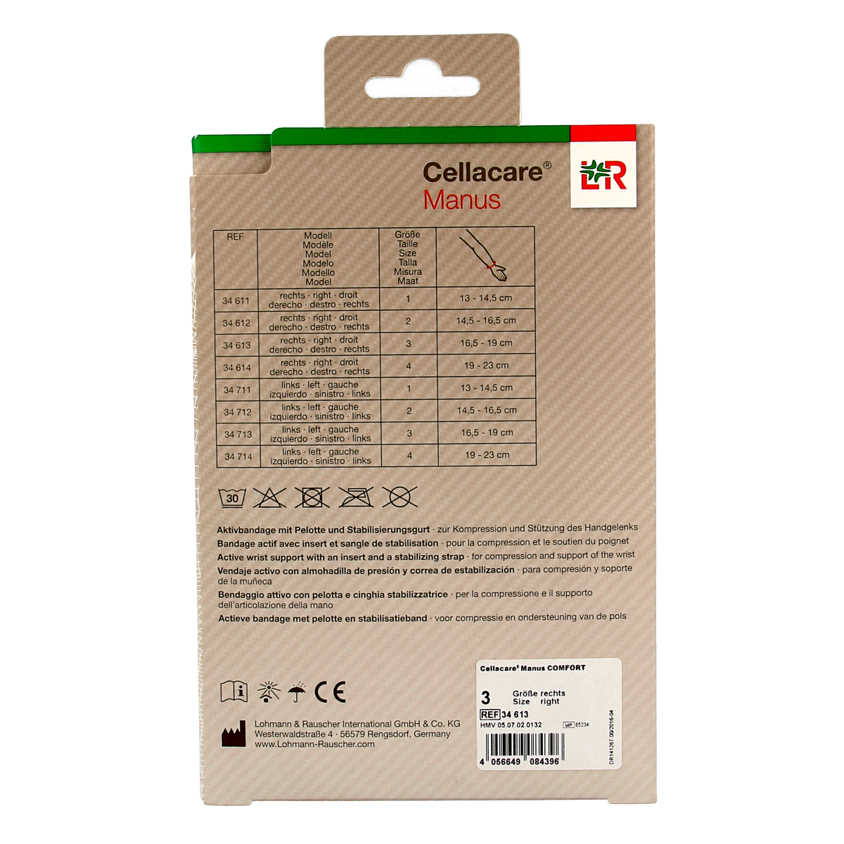 Cellacare Manus comfort polsbandage rechts maat 3  1.00 Stuks