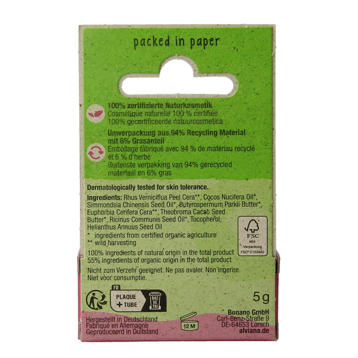 Alviana Lip butter soft met cacaoboter 5.00 Gram