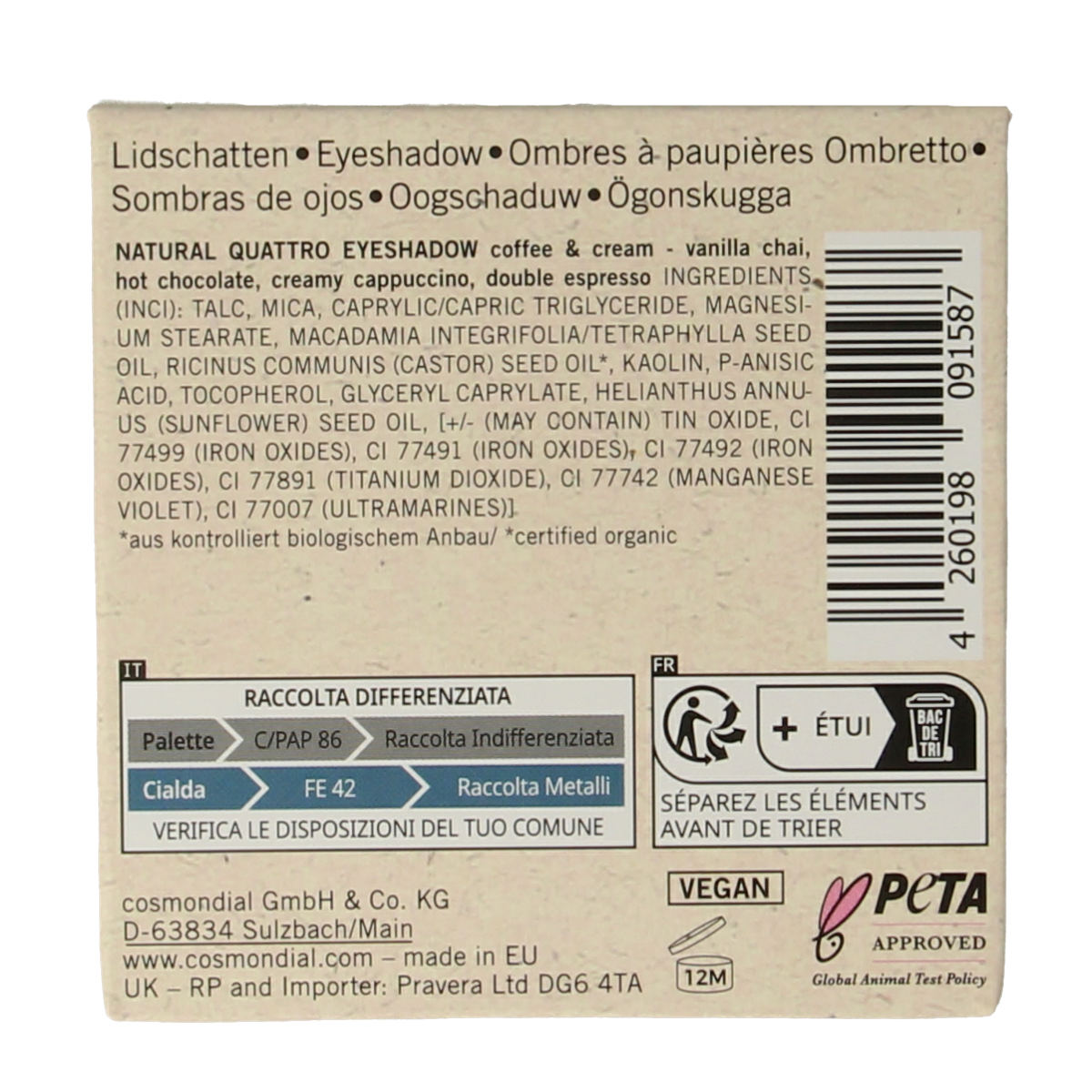 Benecos natural beauty Natural eyeshadow quantro coffee 1.00 Stuks
