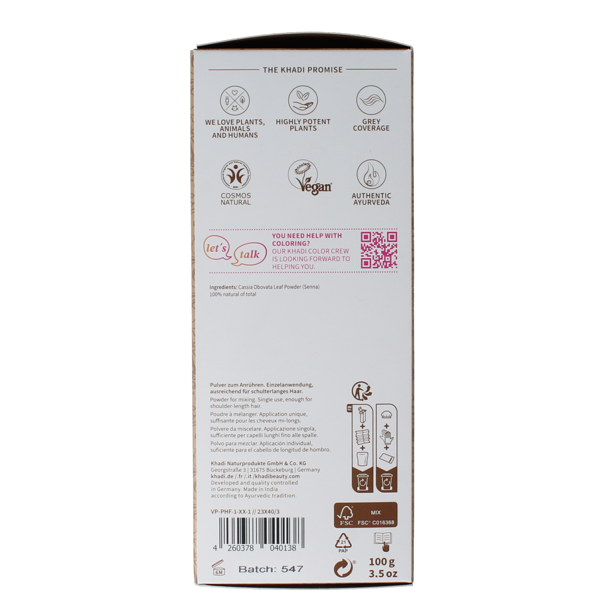 Khadi Haarkleur senna/cassia natural 100.00 Gram