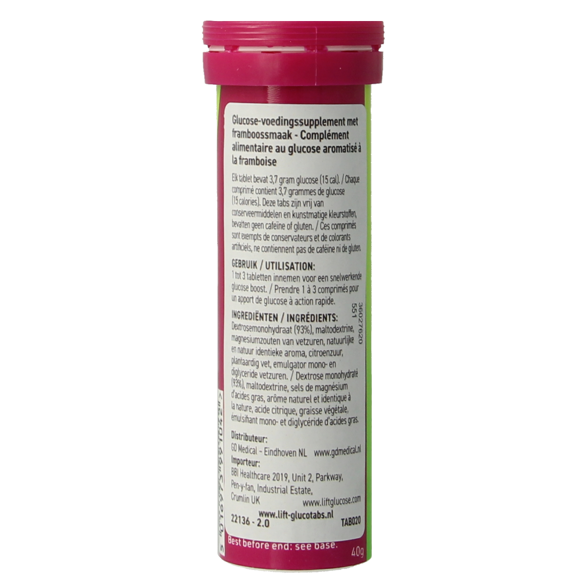 Lift Glucotabs framboos meeneembuisje 10.00 Tabletten