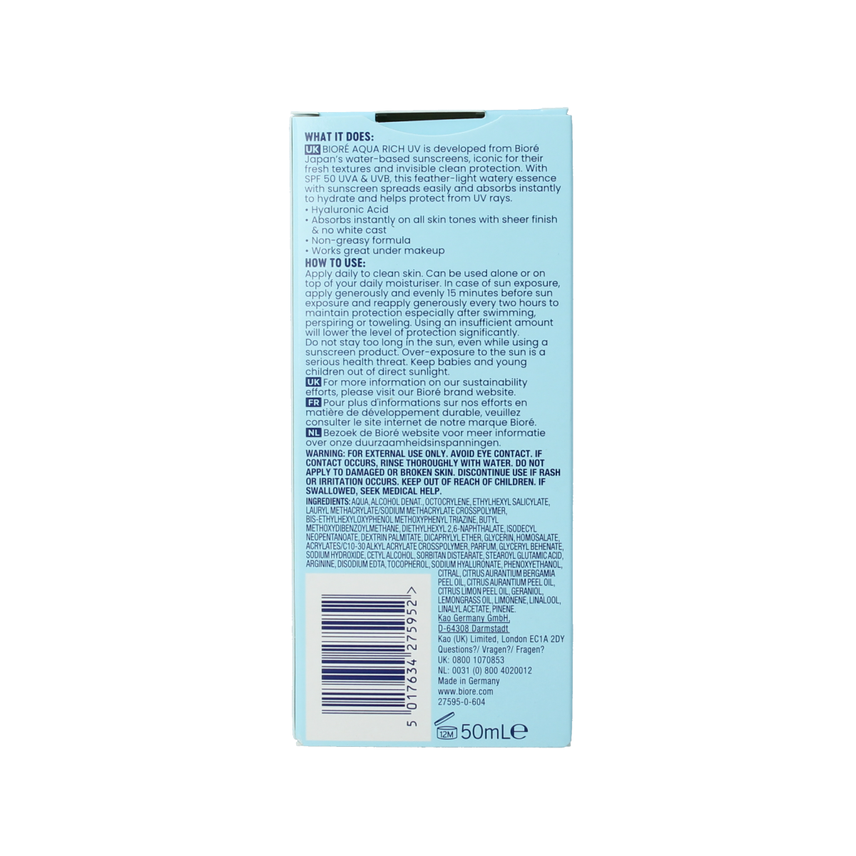 Biore Moisturiser UV aqua rich SPF50 50.00 Milliliter