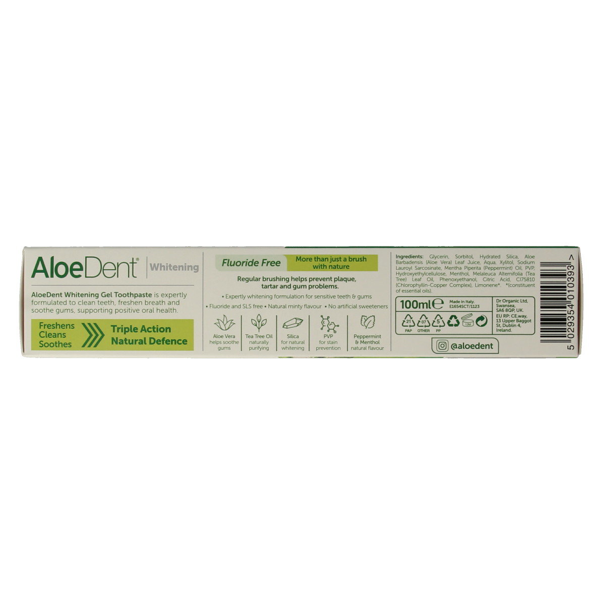 Aloe Dent Tandpasta aloe vera whitening fluor free 100.00 Milliliter