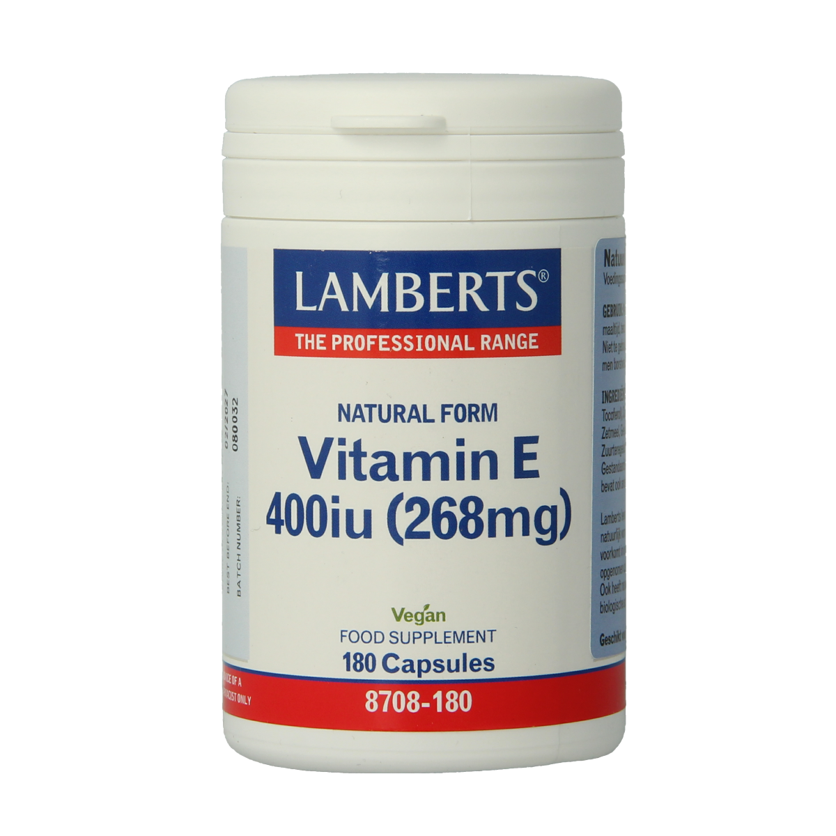 Lamberts Vitamine E 400IE natuurlijk 180.00 Vegetarische capsules