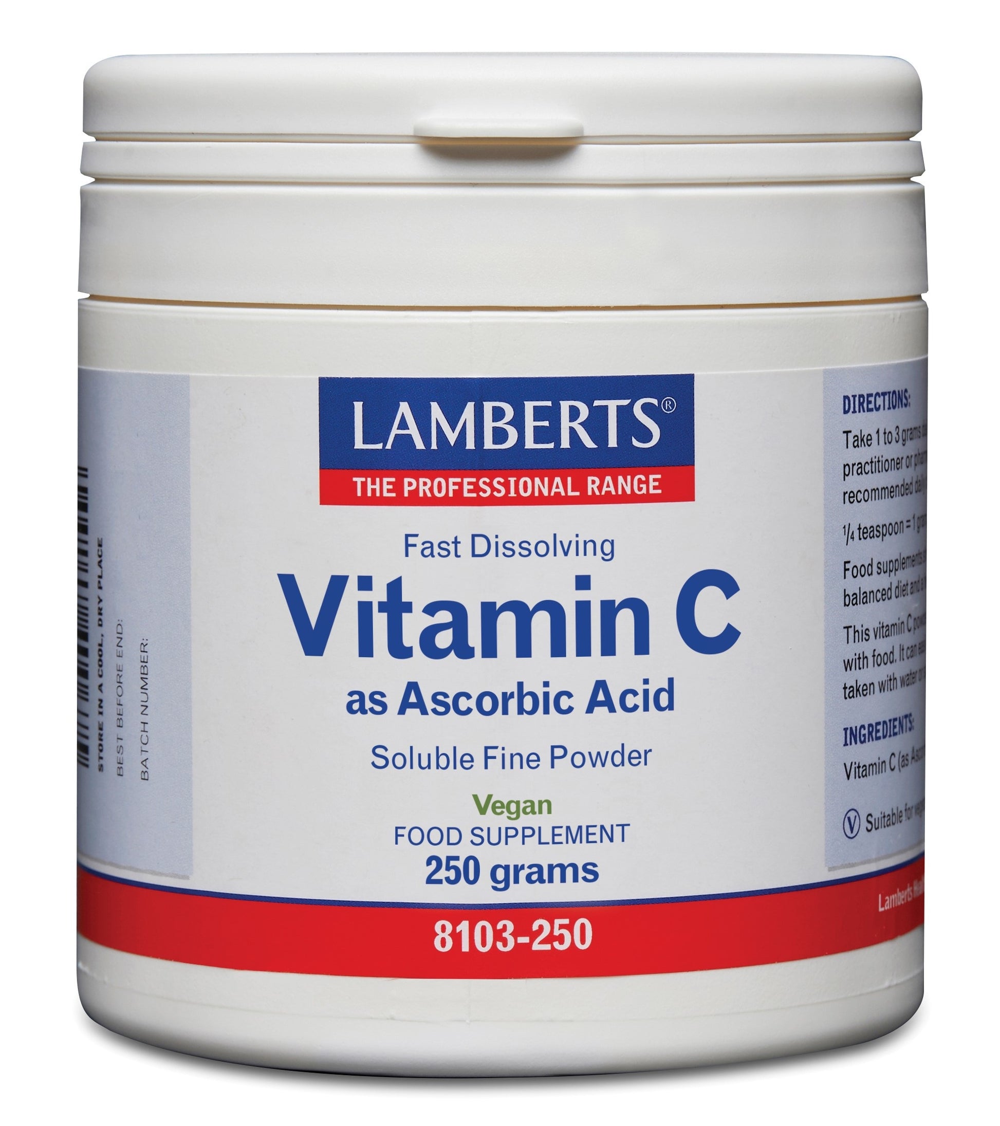 Lamberts Vitamine C (ascorbinezuur) poeder 250.00 Gram