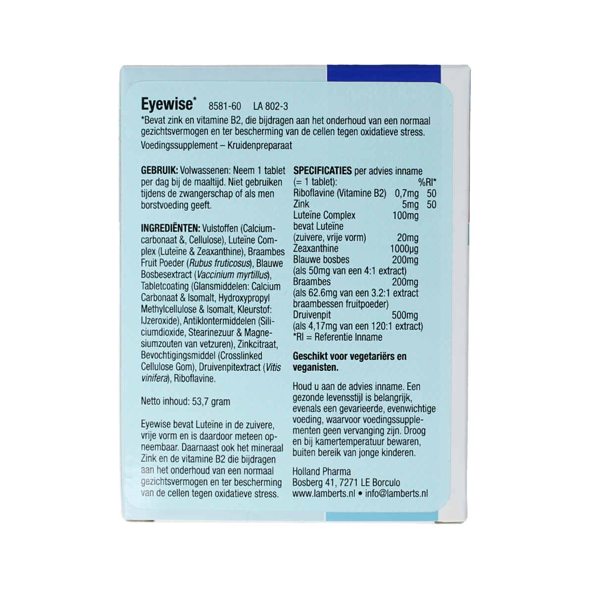 Lamberts Eyewise krachtige luteïne 20mg 60.00 Tabletten