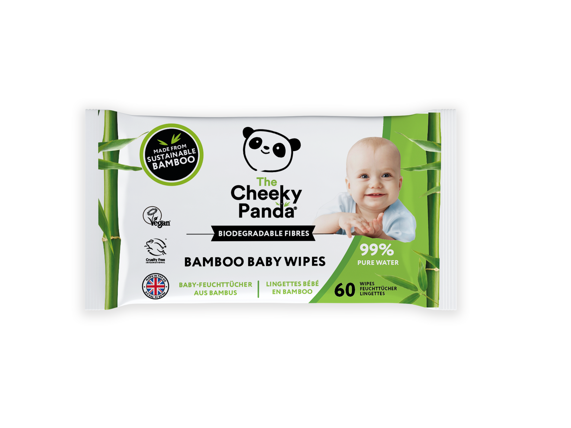The Cheeky Panda Bamboe bio-afbreekbare babydoekjes 60.00 Stuks