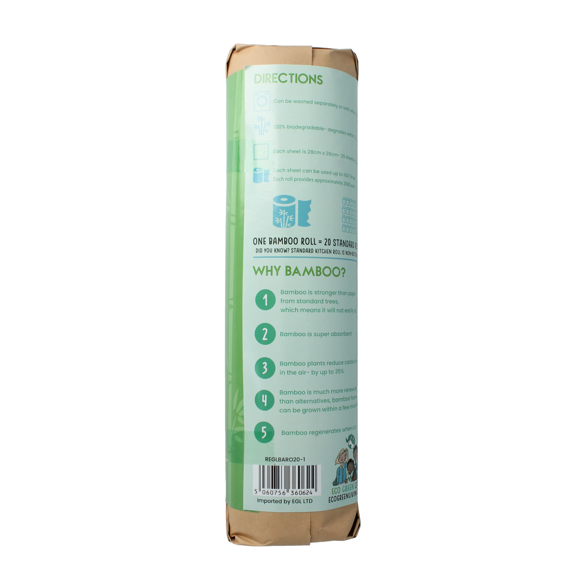 Eco Green Living Keukenrol bamboo 20 vellen 1.00 Rol