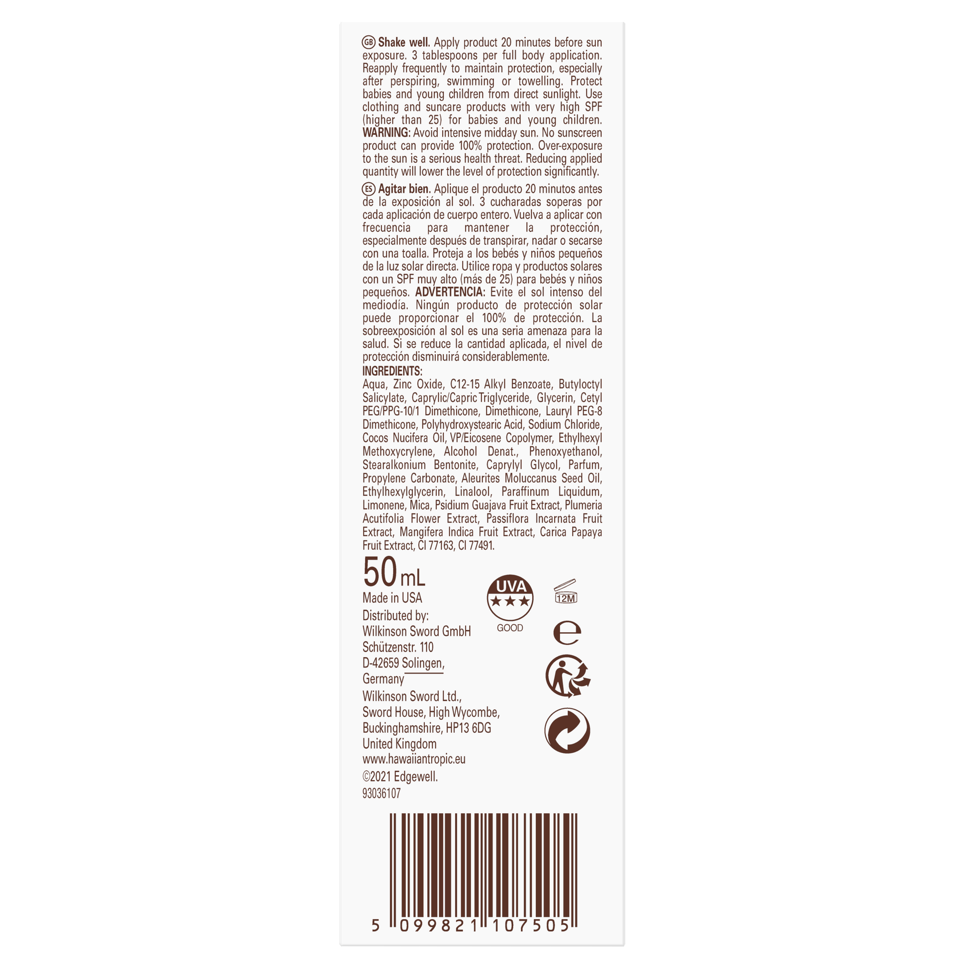 Hawaiian Tropic Mineral sunmilk face SPF30 50.00 Milliliter