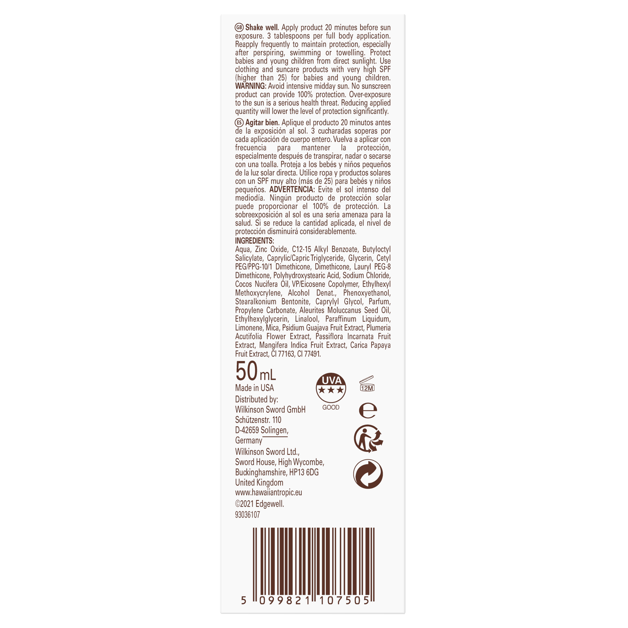 Hawaiian Tropic Mineral sunmilk face SPF30 50.00 Milliliter