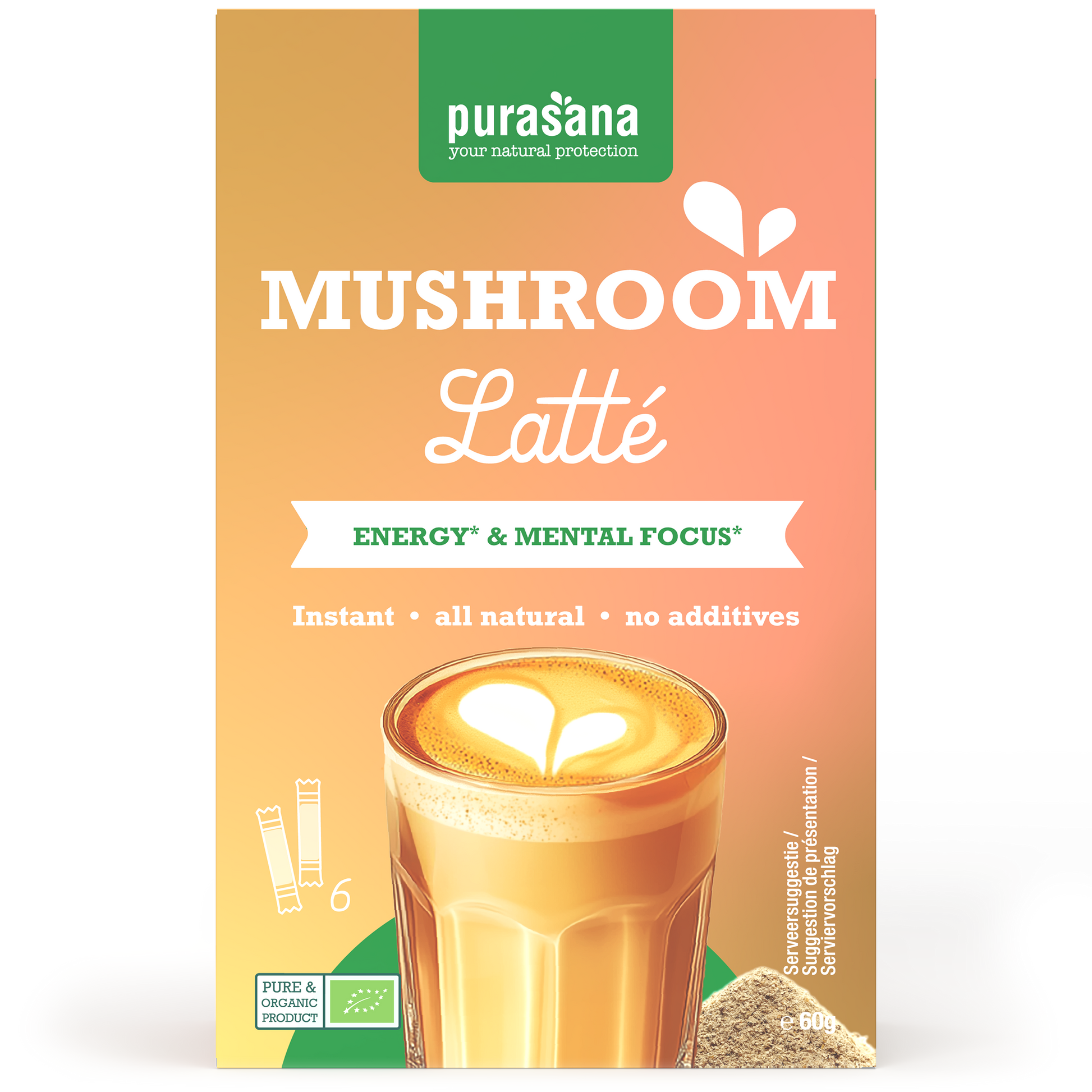 Purasana Instant mushroom latte 6x10g bio 60.00 Gram