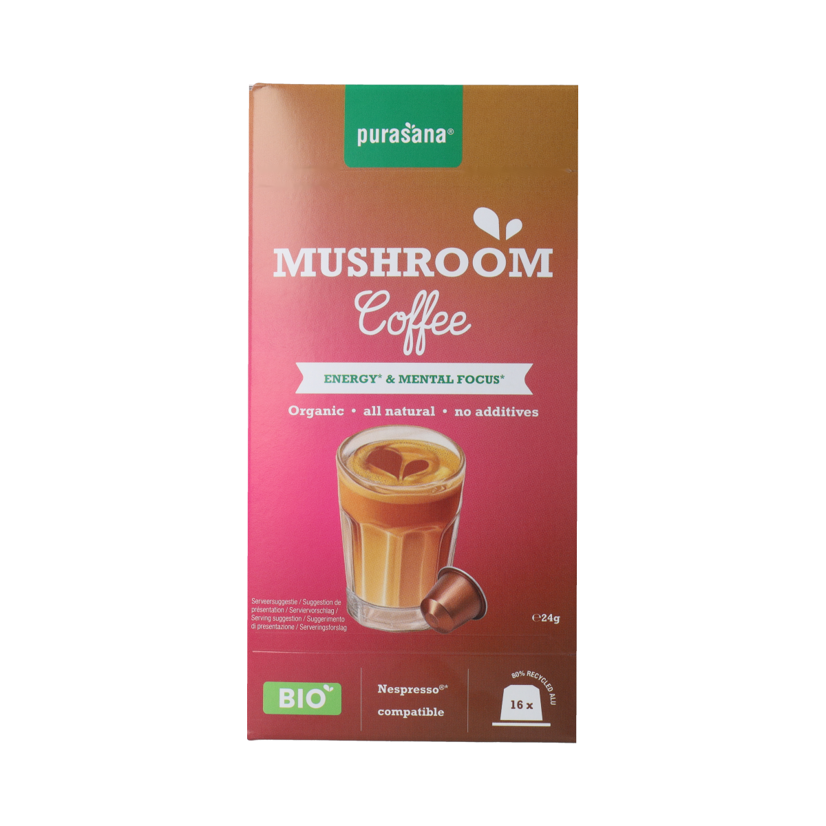 Purasana Instant Mushroom Coffee Capsules 16x1,5g bio 16.00 Capsules