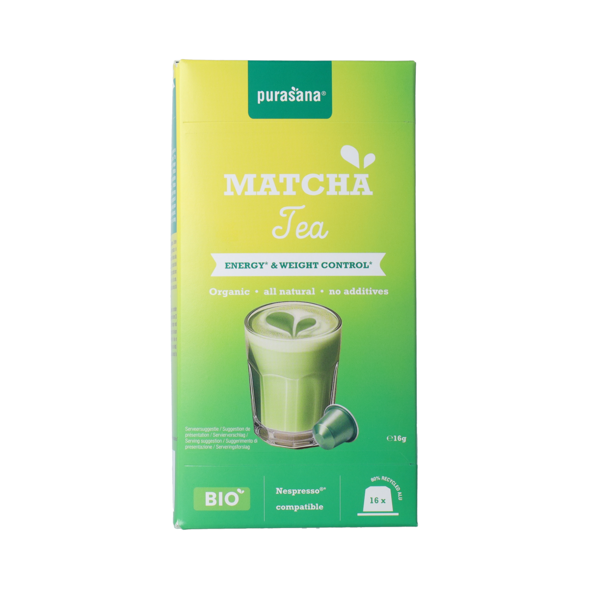 Purasana Instant Matcha Thee Capsules 16x1,5g bio  16.00 Capsules