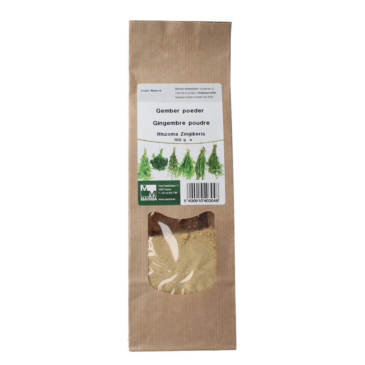 Marma Gember wortelstok poeder 100.00 Gram