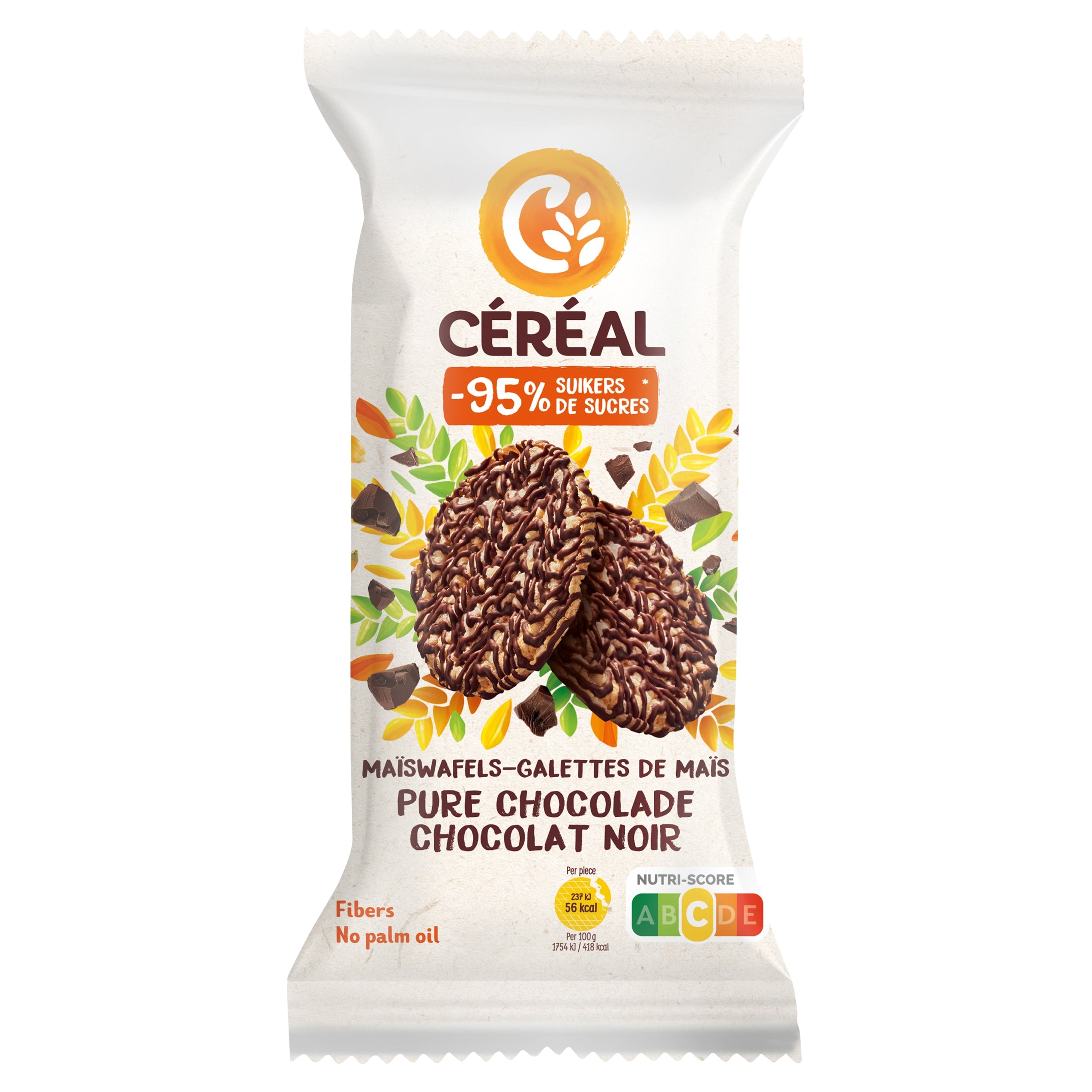 Cereal Maiswafels met pure chocolade minder suikers 108.00 Gram